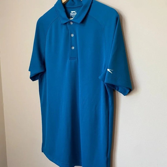 NWT Slazenger Mens Small Golf Tech Performance Short Sleeve Polo Shirt Teal Blue - Picture 8 of 15